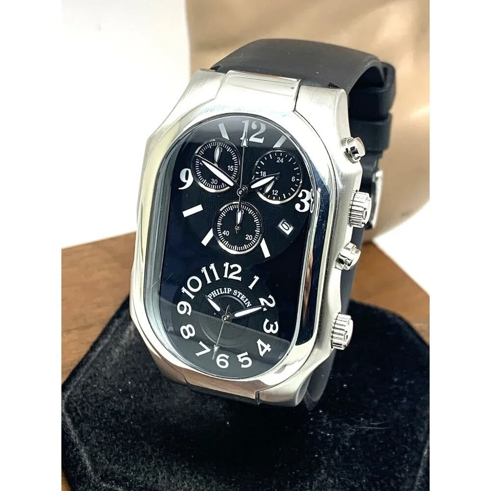 Philip Stein Men's Watch Teslar Quartz Dual Time Chronograph Leather Strap 37mm